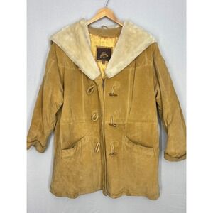 Adventure Bound Duffle Coat Mens Tan Suede Leather Hooded Zip XL Vintage Classic